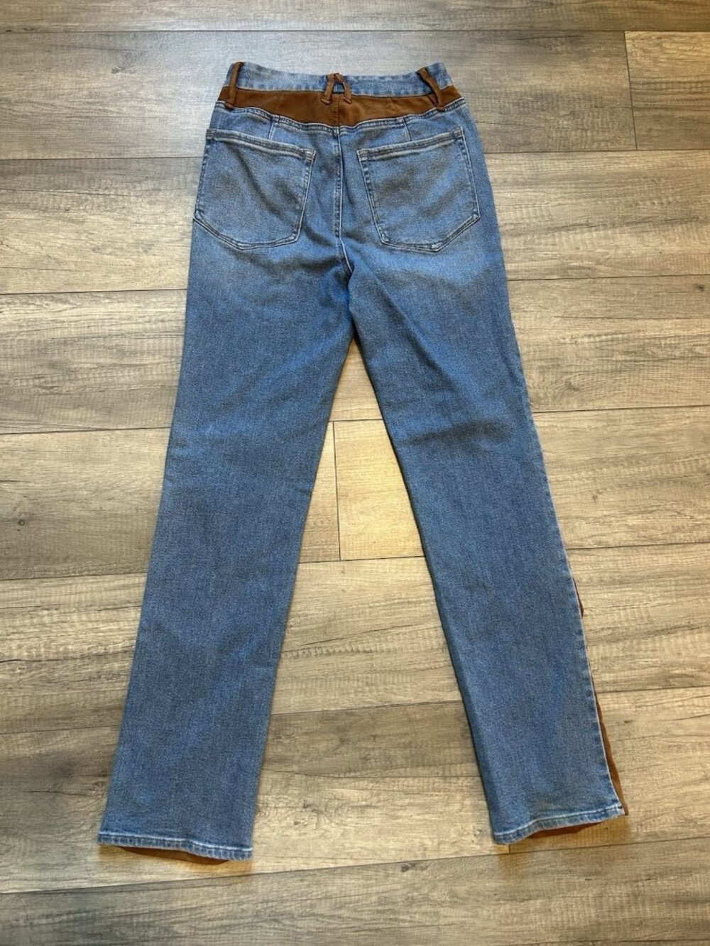 Good American Women's Jeans Icon Mixed Media Denim Faux Suede Size 4/27 western - Picture 8 of 11